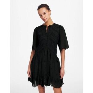 MADEWELL Eyelet Flutter Sleeve Mini Dress 4 Jet Black Cotton Embroidered NWT B44